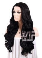 Long Curly Wavy 24" Mixed Black Lace Front Synthetic Fashion Wig