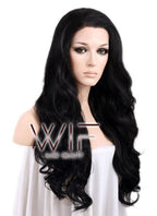 Long Curly Wavy 24" Mixed Black Lace Front Synthetic Fashion Wig