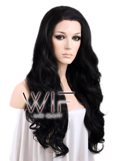 Long Curly Wavy 24" Mixed Black Lace Front Synthetic Fashion Wig