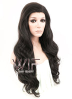 24" Wavy Natural Black Lace Front Synthetic Wig LF112