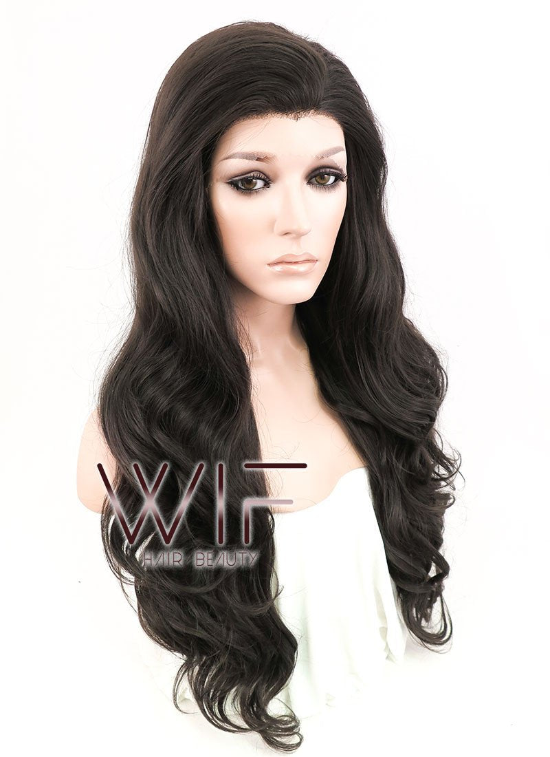24" Wavy Natural Black Lace Front Synthetic Wig LF112