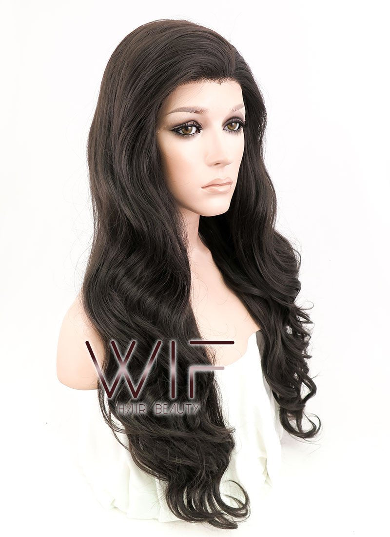 24" Wavy Natural Black Lace Front Synthetic Wig LF112