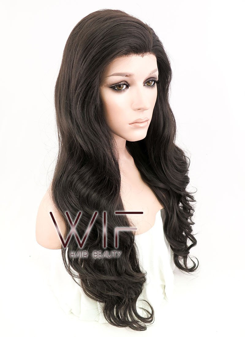 24" Wavy Natural Black Lace Front Synthetic Wig LF112