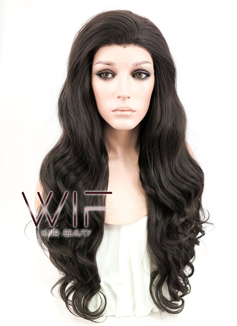 24" Wavy Natural Black Lace Front Synthetic Wig LF112
