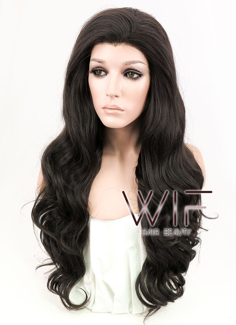 24" Wavy Natural Black Lace Front Synthetic Wig LF112