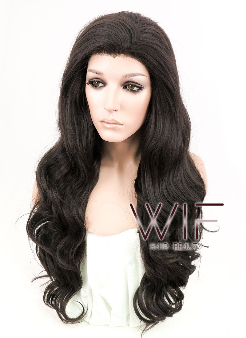 24" Wavy Natural Black Lace Front Synthetic Wig LF112