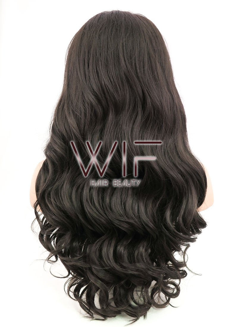 24" Wavy Natural Black Lace Front Synthetic Wig LF112