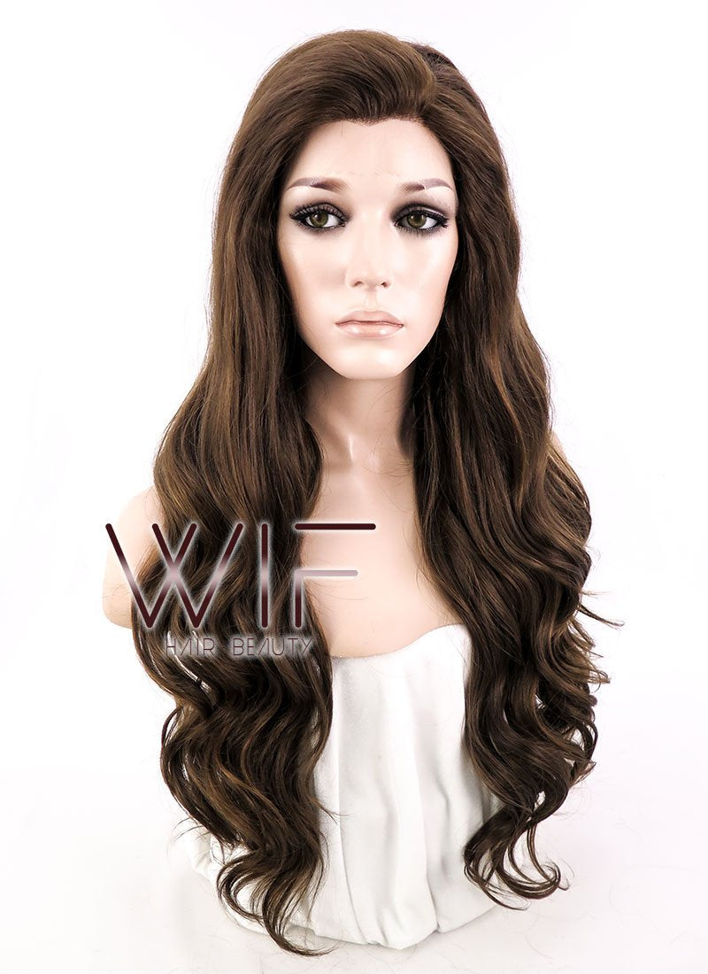 24" Wavy Dark Brown Lace Front Synthetic Wig LF113