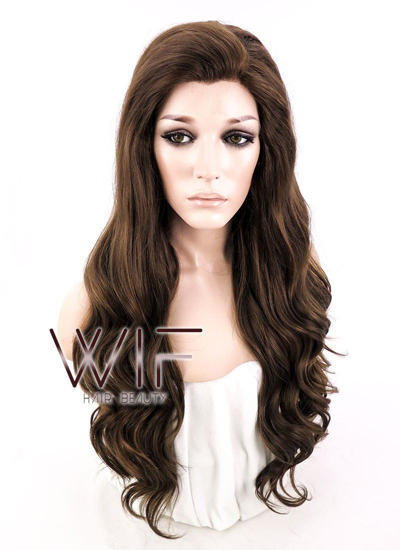 24" Wavy Dark Brown Lace Front Synthetic Wig LF113