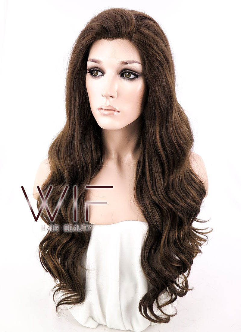 24" Wavy Dark Brown Lace Front Synthetic Wig LF113
