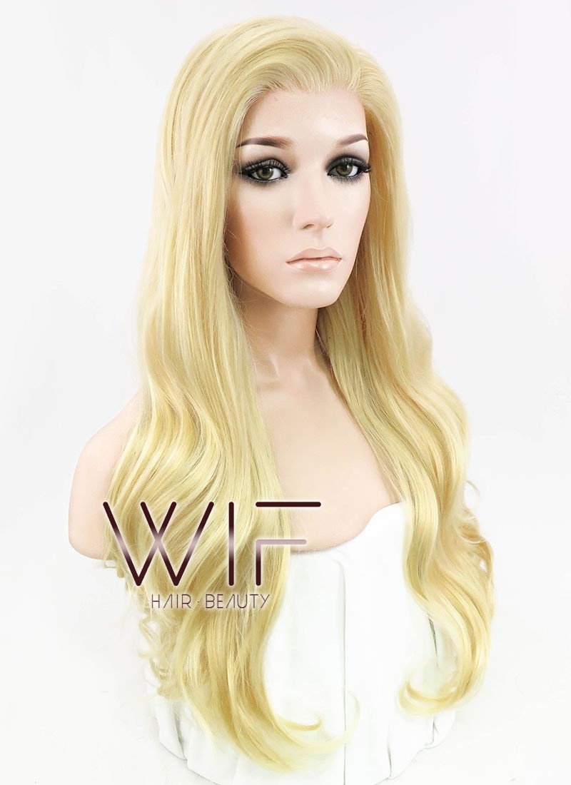 24" Wavy Light Golden Blonde Lace Front Synthetic Wig LF115