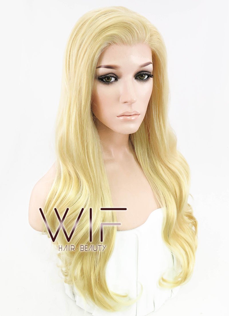 24" Wavy Light Golden Blonde Lace Front Synthetic Wig LF115