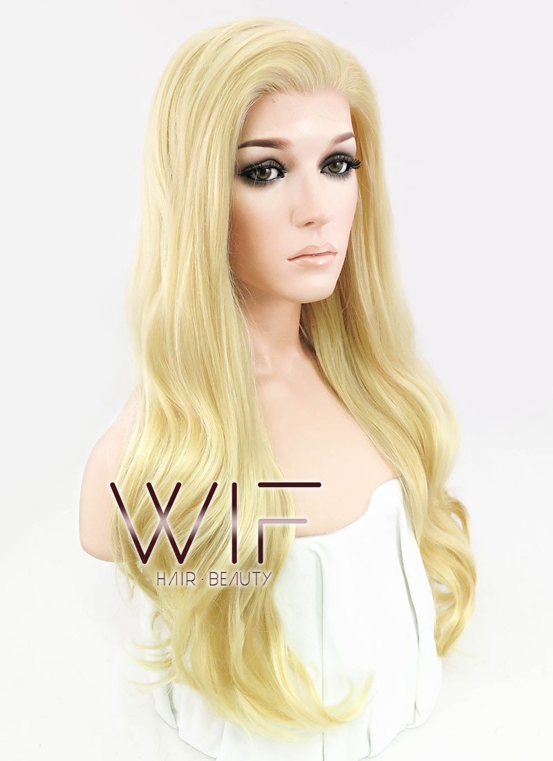 24" Wavy Light Golden Blonde Lace Front Synthetic Wig LF115