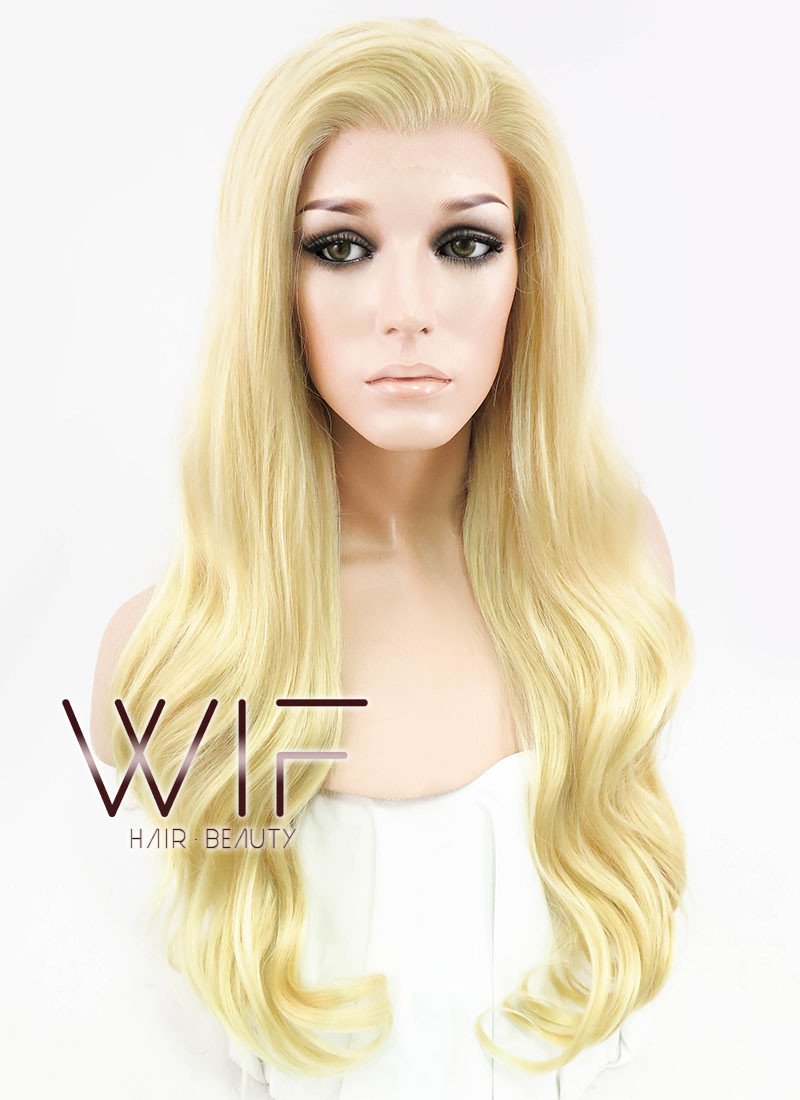 24" Wavy Light Golden Blonde Lace Front Synthetic Wig LF115