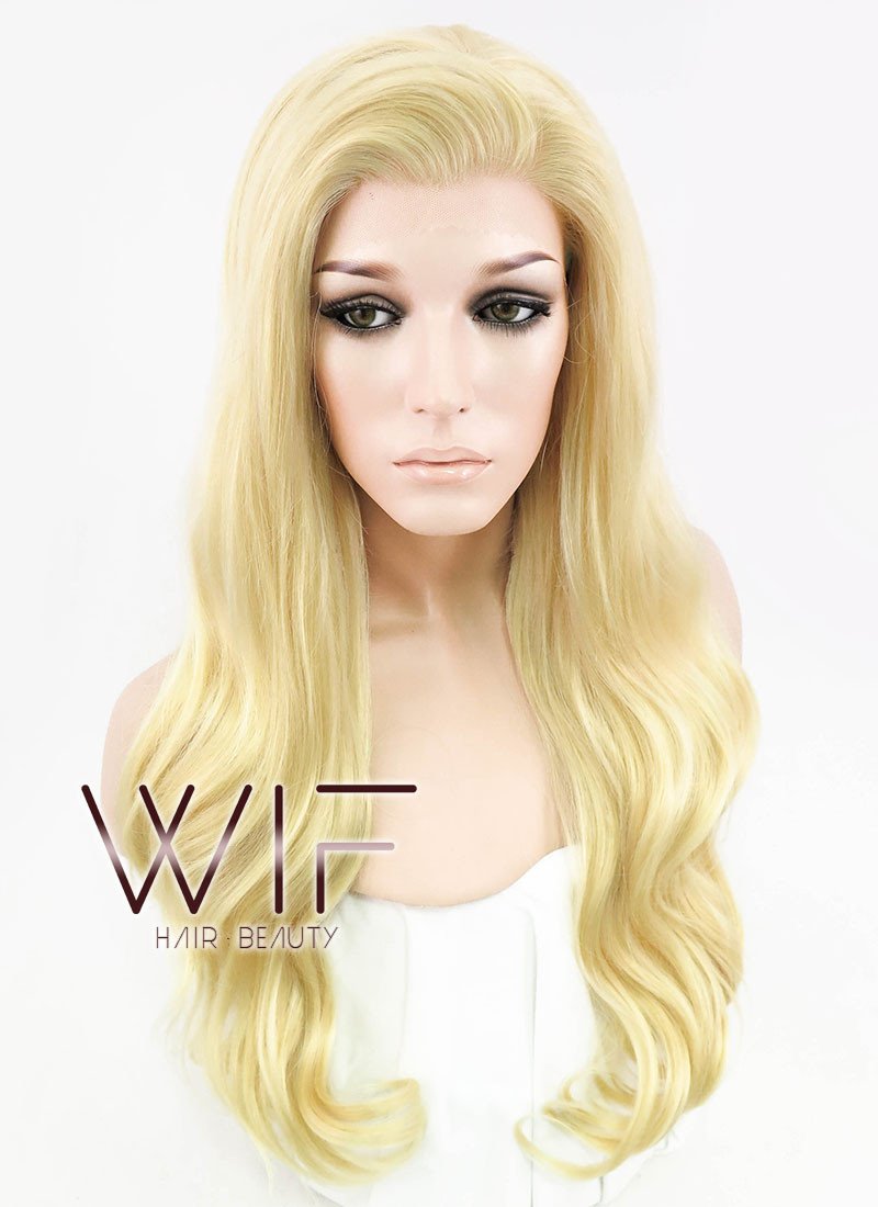 24" Wavy Light Golden Blonde Lace Front Synthetic Wig LF115