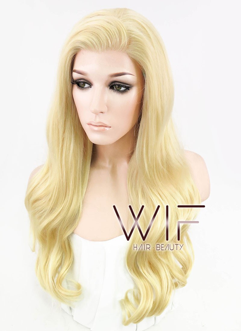 24" Wavy Light Golden Blonde Lace Front Synthetic Wig LF115