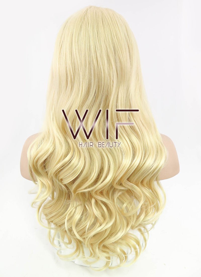 24" Wavy Light Golden Blonde Lace Front Synthetic Wig LF115