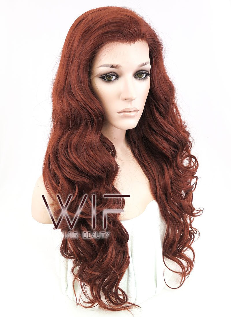 24" Wavy Light Reddish Brown Lace Front Synthetic Wig LF132