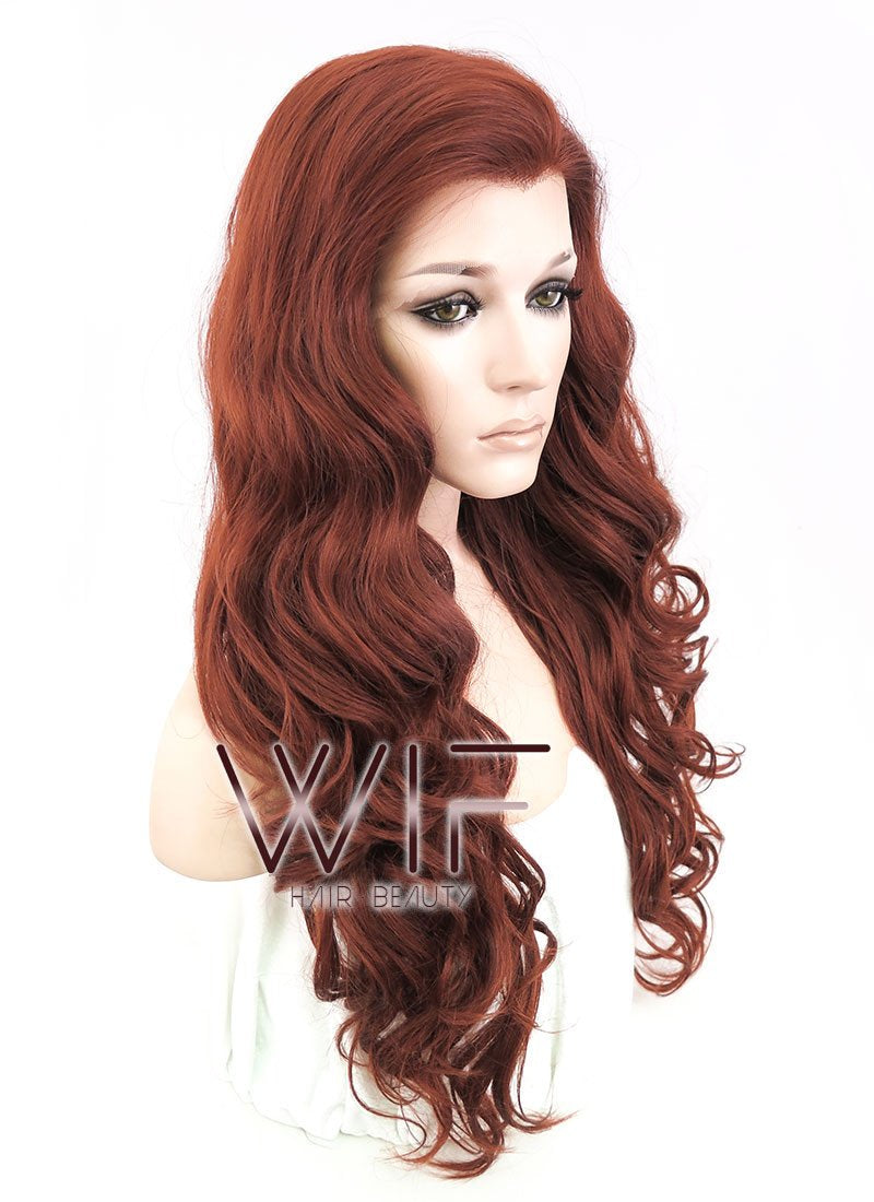 24" Wavy Light Reddish Brown Lace Front Synthetic Wig LF132