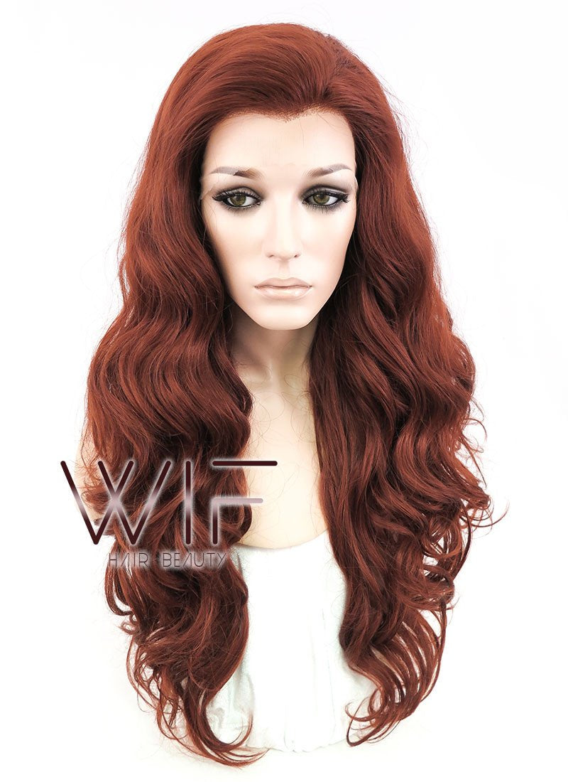 24" Wavy Light Reddish Brown Lace Front Synthetic Wig LF132