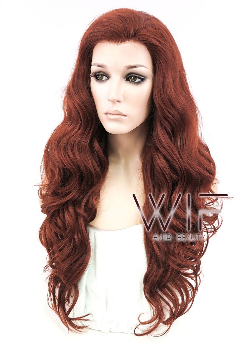 24" Wavy Light Reddish Brown Lace Front Synthetic Wig LF132