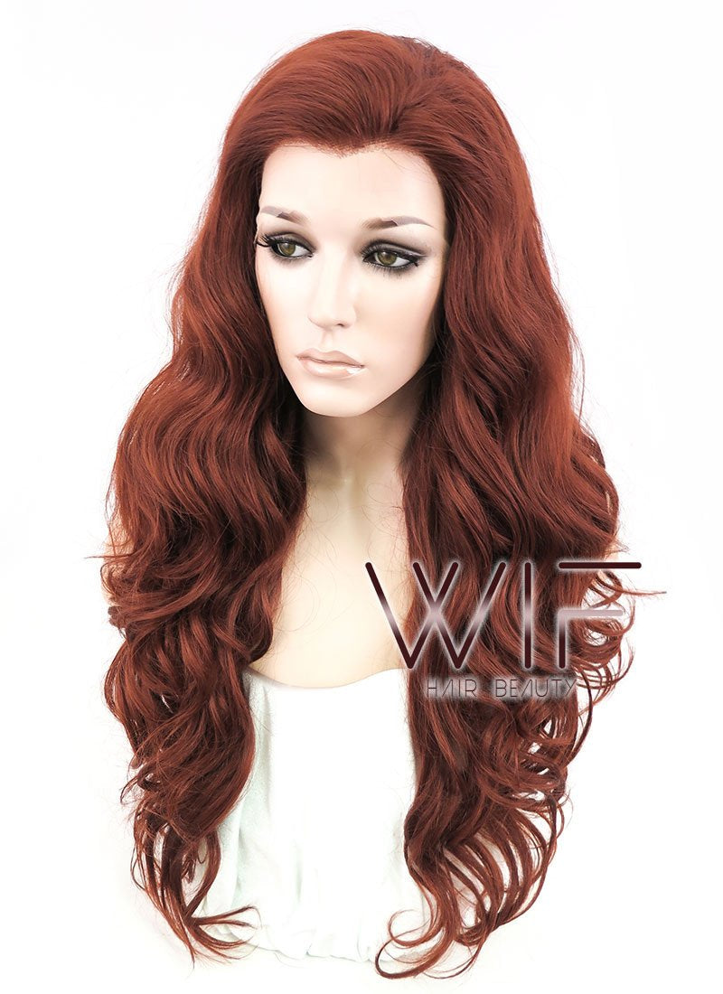 24" Wavy Light Reddish Brown Lace Front Synthetic Wig LF132