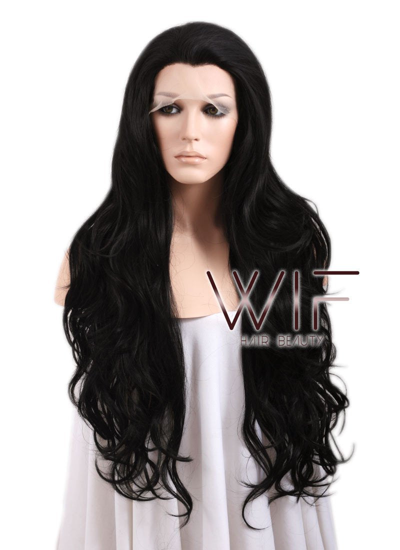 Long Wavy 26" Jet Black Lace Front Synthetic Wig Katy Perry Inspired