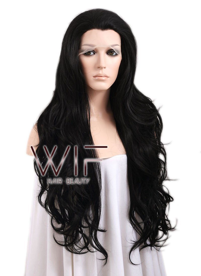 Long Wavy 26" Jet Black Lace Front Synthetic Fashion Wig