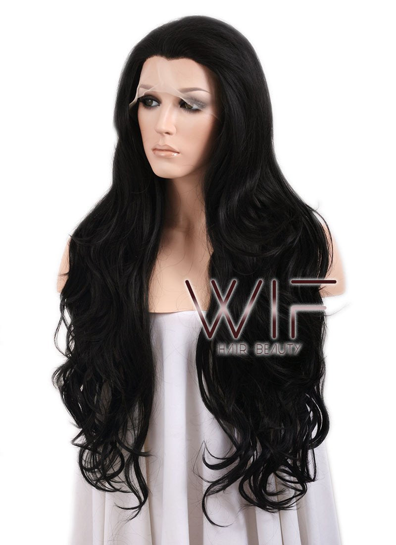 Long Wavy 26" Jet Black Lace Front Synthetic Fashion Wig