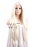 20" / 28" Long Straight Platinum Blonde Customizable Lace Front Synthetic Hair Wig LF150D