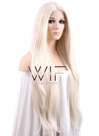 20" / 28" Long Straight Platinum Blonde Customizable Lace Front Synthetic Hair Wig LF150D