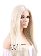 20" / 28" Long Straight Platinum Blonde Customizable Lace Front Synthetic Hair Wig LF150D
