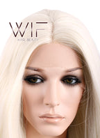 20" / 28" Long Straight Platinum Blonde Customizable Lace Front Synthetic Hair Wig LF150D