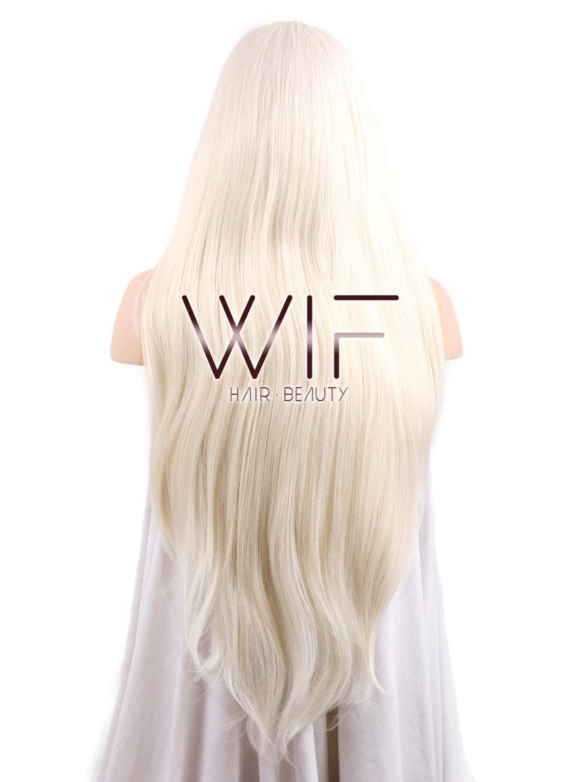 20" / 28" Long Straight Platinum Blonde Customizable Lace Front Synthetic Hair Wig LF150D