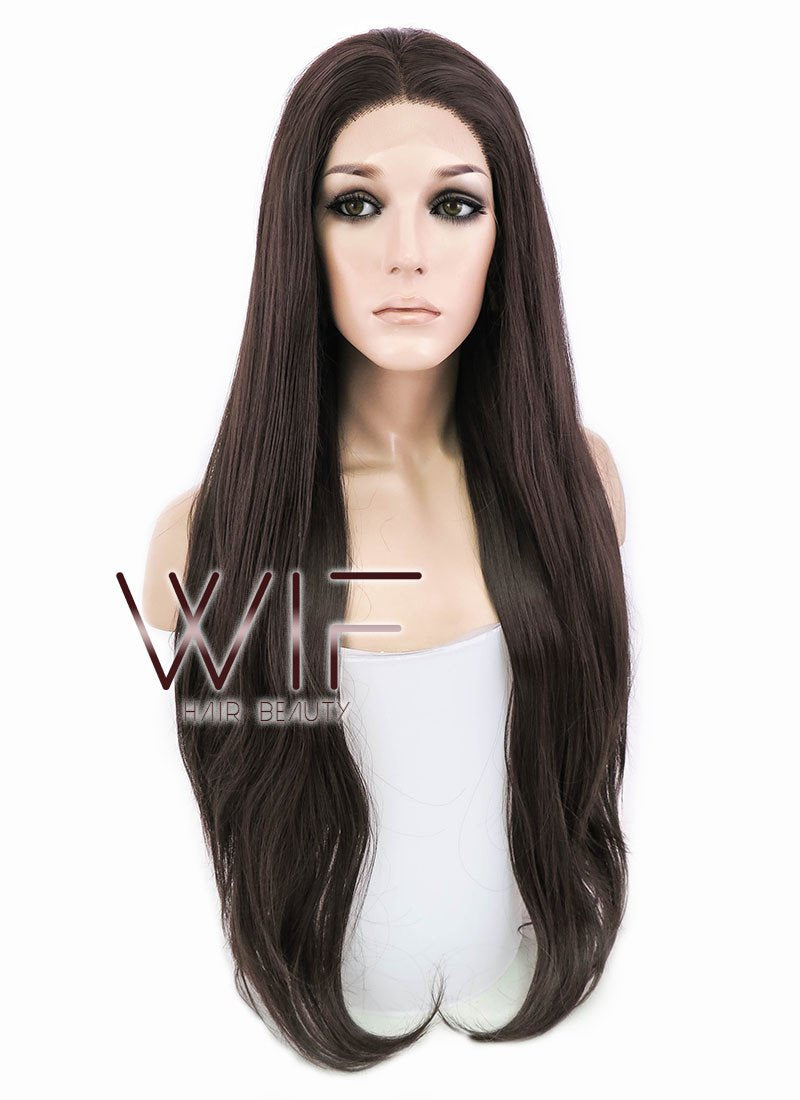 28" Straight Darker Brown Lace Front Synthetic Wig LF150E