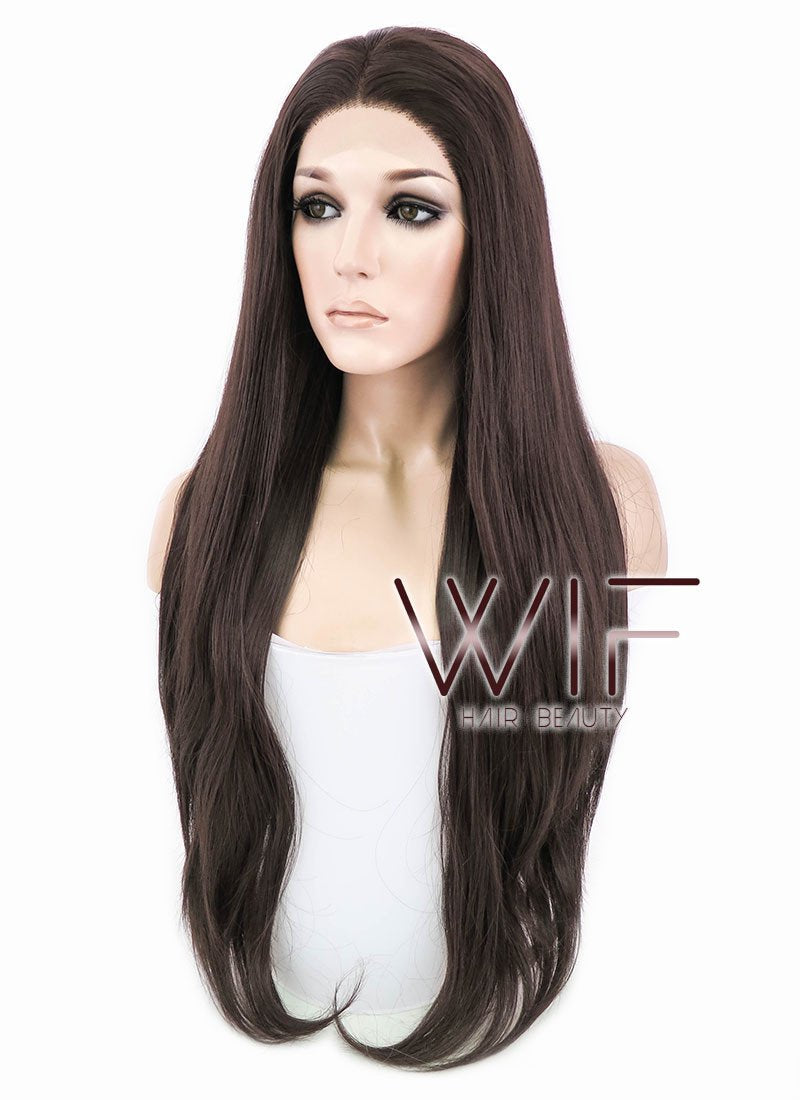 28" Straight Darker Brown Lace Front Synthetic Wig LF150E