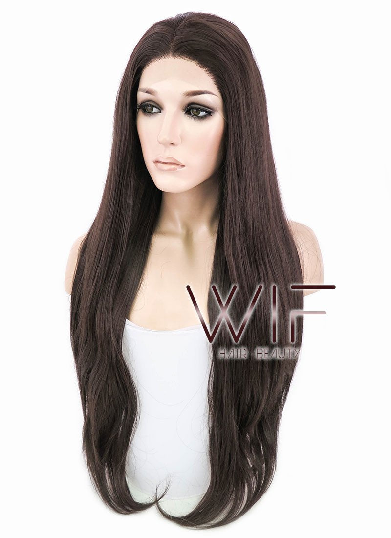 28" Straight Darker Brown Lace Front Synthetic Wig LF150E