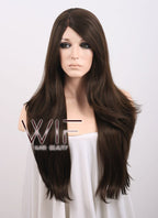 24" Long Straight Dark Brown Lace Front Synthetic Wig