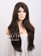 24" Long Straight Dark Brown Lace Front Synthetic Wig