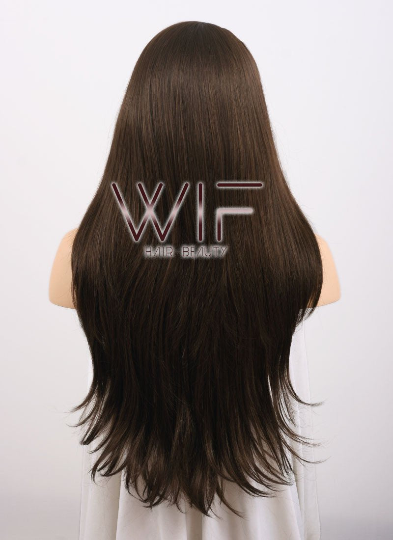 24" Long Straight Dark Brown Lace Front Synthetic Wig