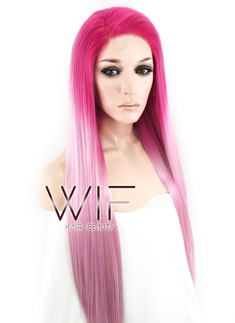 24" Long Straight Two Tone Pink Lace Front Synthetic Hair Wig LF1513
