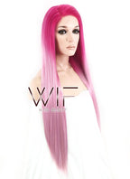 24" Long Straight Two Tone Pink Lace Front Synthetic Hair Wig LF1513