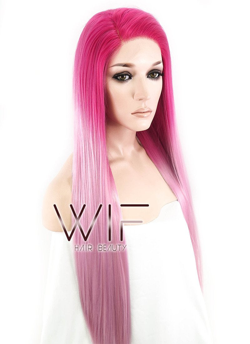 24" Long Straight Two Tone Pink Lace Front Synthetic Hair Wig LF1513
