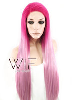 24" Long Straight Two Tone Pink Lace Front Synthetic Hair Wig LF1513