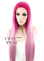 24" Long Straight Two Tone Pink Lace Front Synthetic Hair Wig LF1513