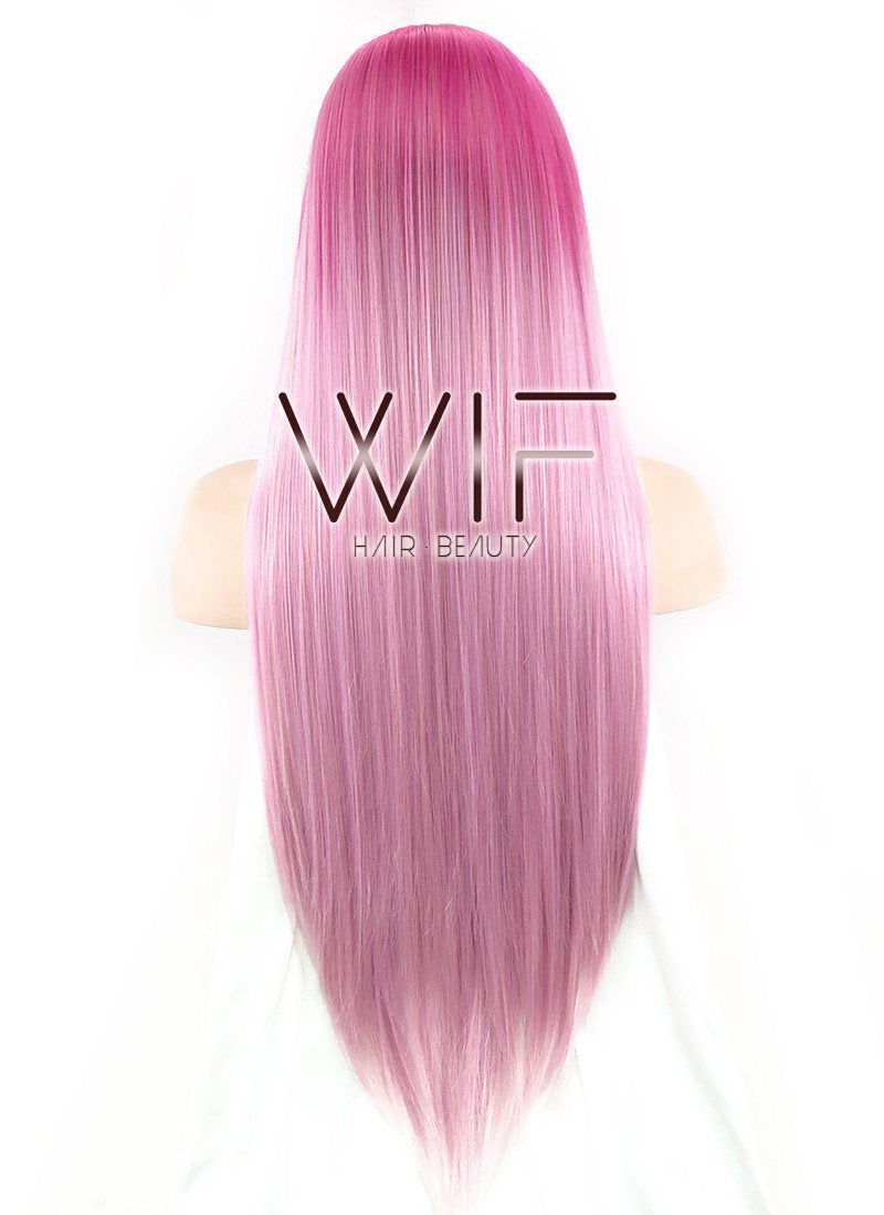 24" Long Straight Two Tone Pink Lace Front Synthetic Hair Wig LF1513