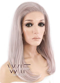 16" Long Straight Pinkish Grey  Made-To-Order Lace Front Synthetic Hair Wig LF1514A