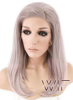 16" Long Straight Pinkish Grey  Made-To-Order Lace Front Synthetic Hair Wig LF1514A