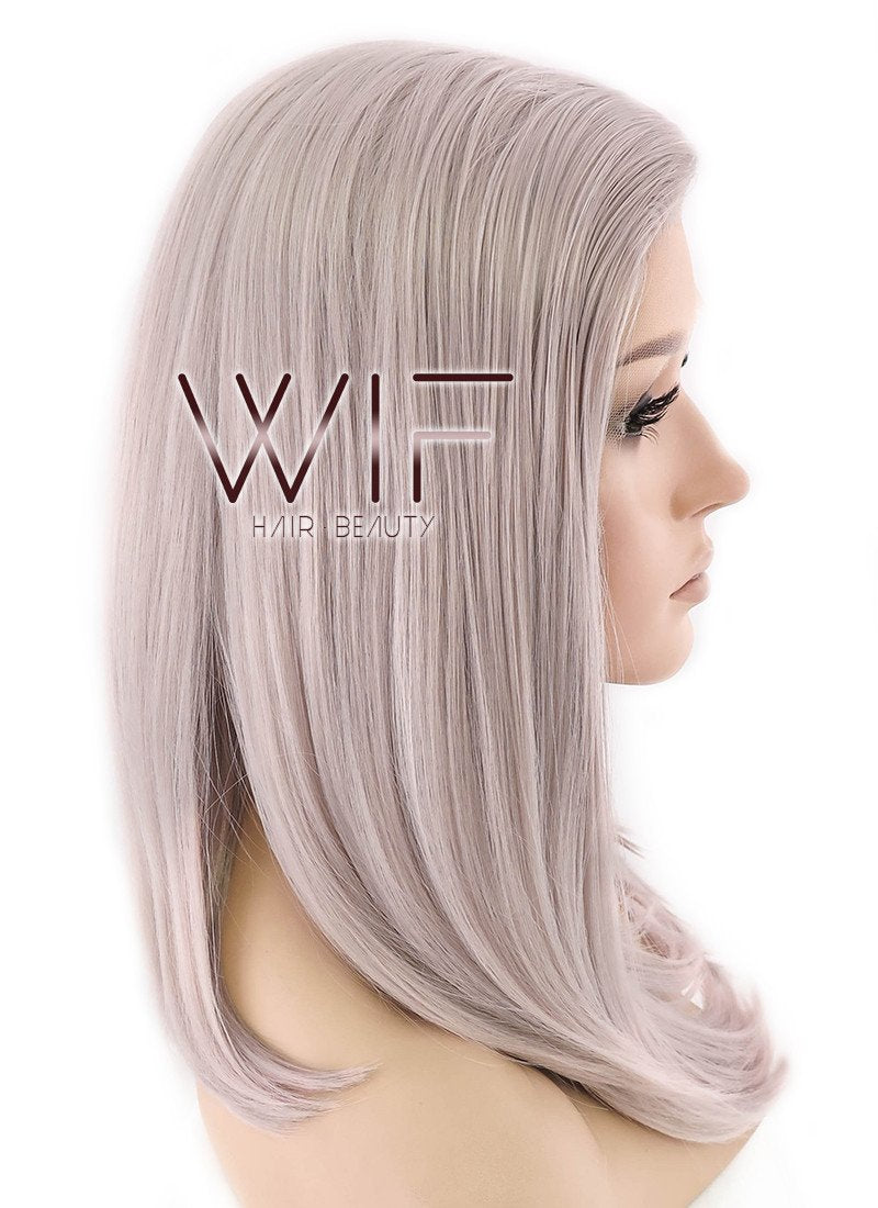 16" Long Straight Pinkish Grey  Made-To-Order Lace Front Synthetic Hair Wig LF1514A