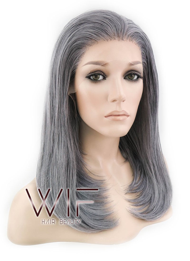 16" Straight Mixed Grey Lace Front Synthetic Wig LF1514B